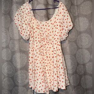 White Mini Dress with Red Floral Print